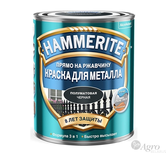 Краска HAMMERITE по металлу, 0,75 л Полуматовая белая/черная