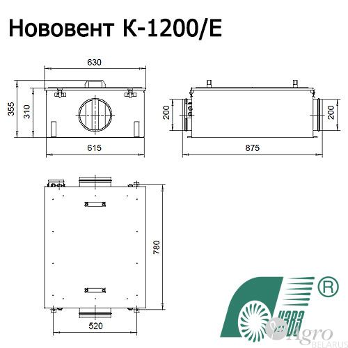 Установка компактная приточная Нововент К-1200/E с электрокалорифером