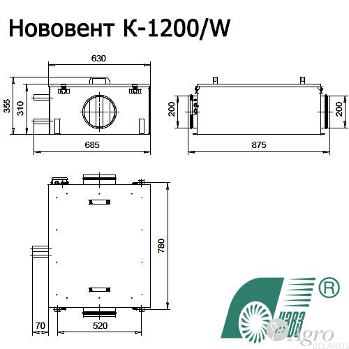 Установка компактная приточная Нововент К-1200/W с водяным теплообменником