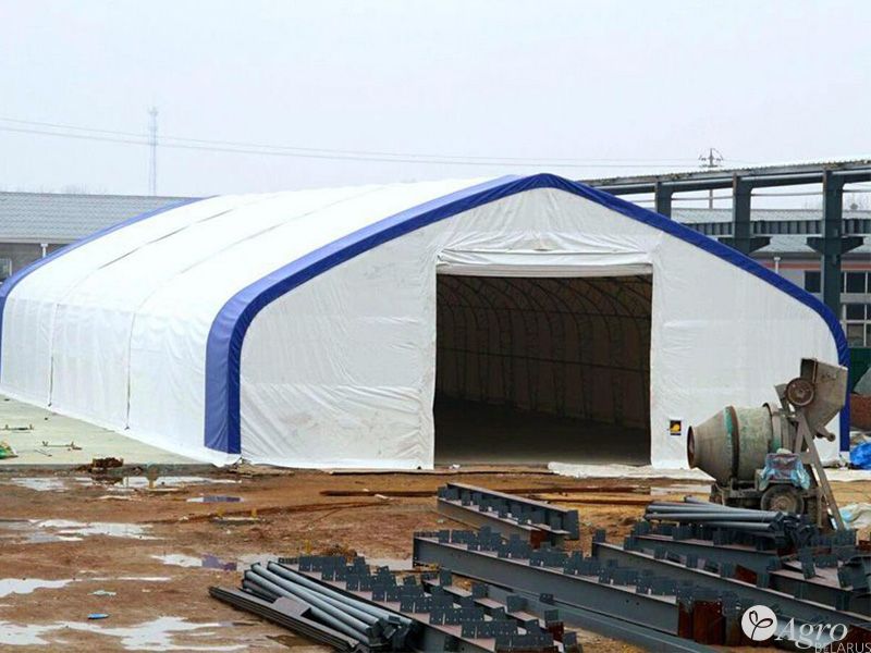 Ангар тентовый с двускатной крышей 5.5x15x5.3 м