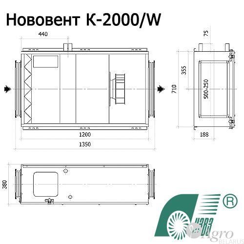 Установка компактная приточная Нововент К-2000/W с водяным теплообменником